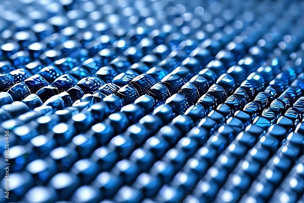 Fototapeta premium Abstract geometric tech matrix, sleek black hexagons, radiant blue accents, premium 32K detail blue square glass background. Abstract blue background with glass cubes.