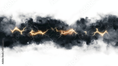 abstract Black storm clouds with lightnings and smoke isolated on white background. storm, rain, lightning, sky, darken