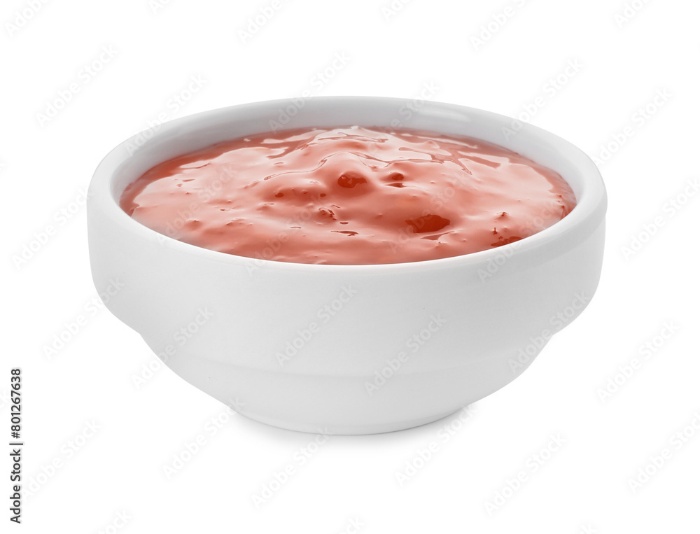 Tasty chili sauce in bowl isolated on white Tasty chili sauce in bowl isolated on white