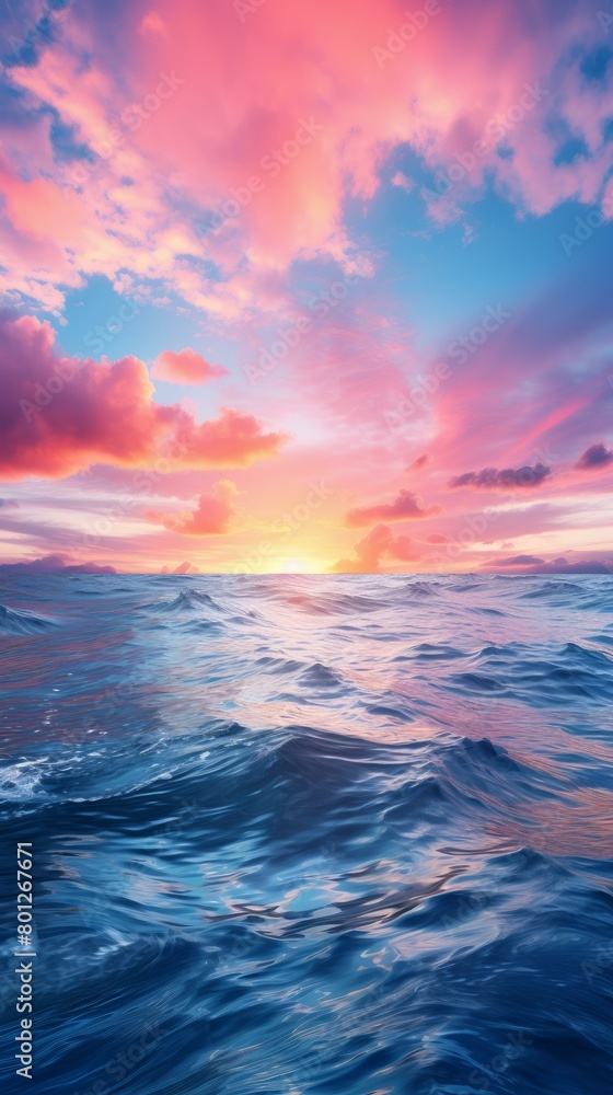 Fototapeta premium Beautiful sunset over a vast ocean with gentle waves