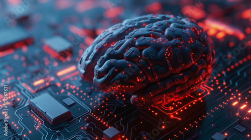 Brain on board with circuit digital micro processor mainboard computer concept 1