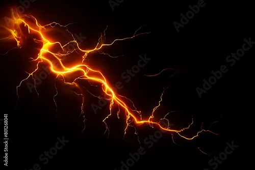 Intense lightning bolts strike against a dark night sky, showcasing nature's electric power. Isolated on dark background nature's electric power.