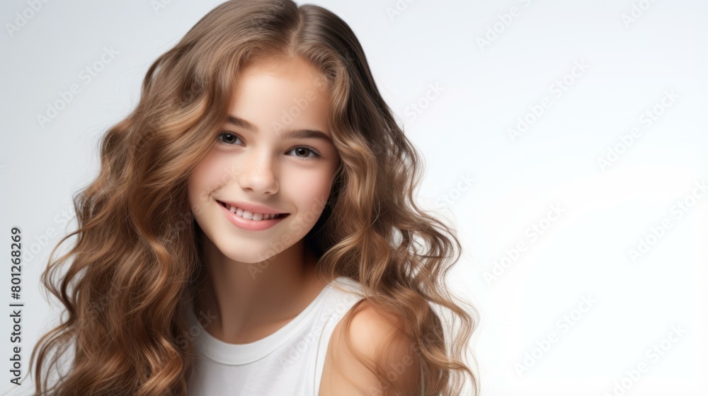 Portrait of a Smiling Young Girl with Long Brown Hair Portrait of a Smiling Young Girl with Long Brown Hair
