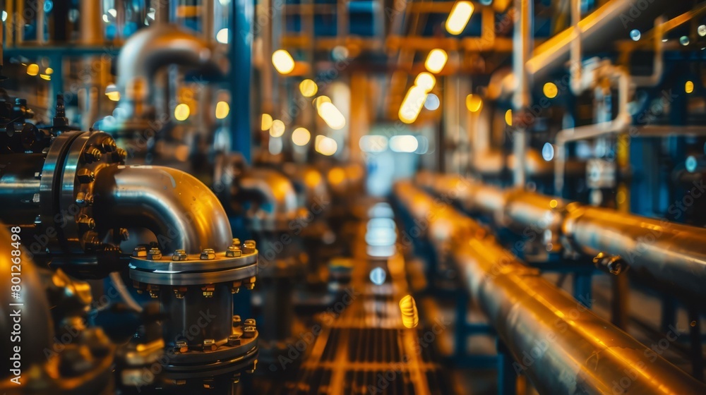 Close up of industrial pipelines and valves at an oil refinery Close up of industrial pipelines and valves at an oil refinery