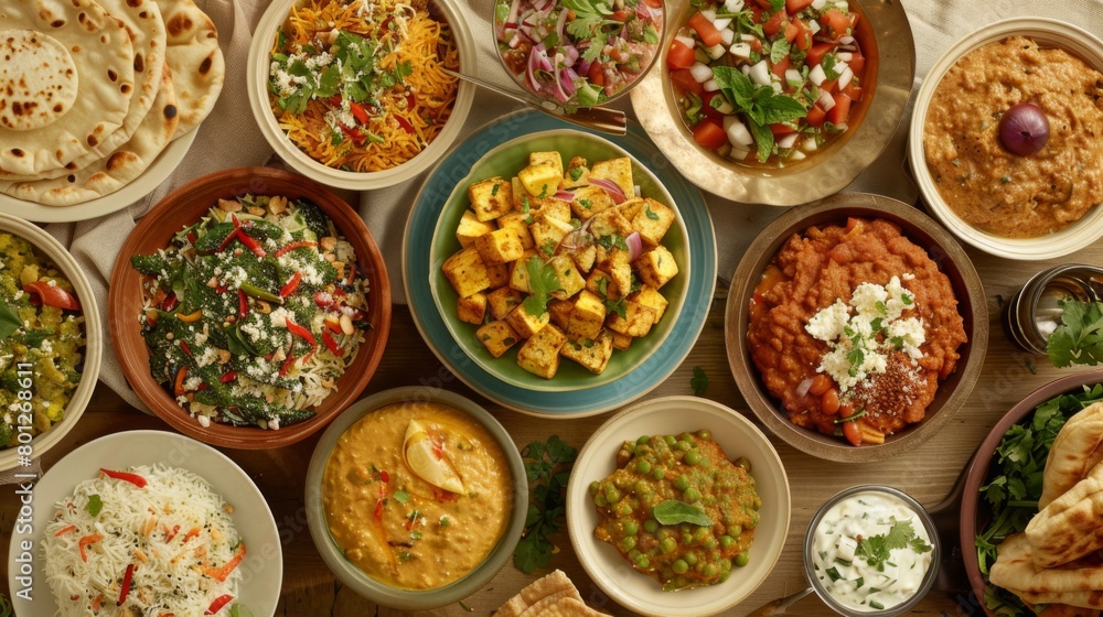 A colorful array of Indian paneer dishes, showcasing the versatility and richness of this beloved ingredient in Indian cuisine. A colorful array of Indian paneer dishes, showcasing the versatility and richness of this beloved ingredient in Indian cuisine.