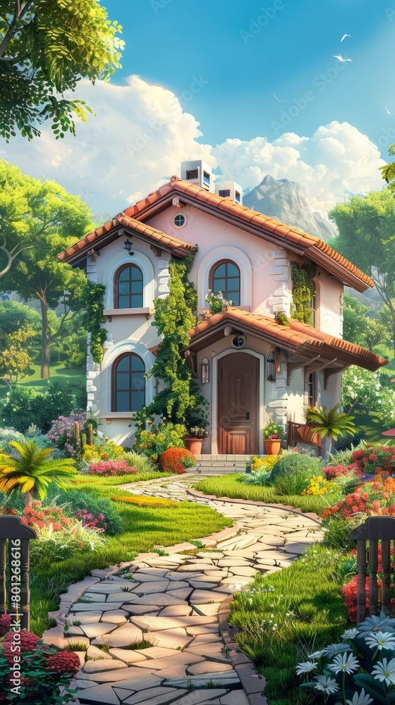 Small cottage house with beautiful garden