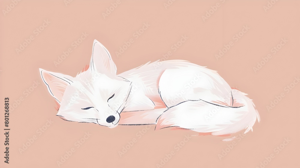 Fototapeta premium Simplistic and Endearing Slumbering White Fox in Soft Pastel Hues