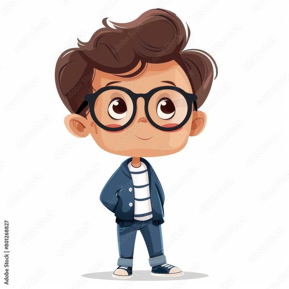 A cartoon image of a boy with glasses