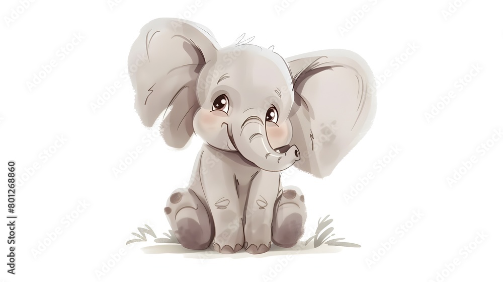 Adorable Baby Elephant with Cute Pastel in Bright White Background