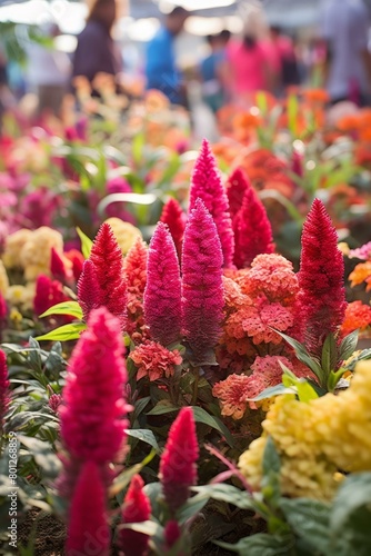 A field of colorful celosia flowers in bloom photo