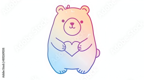 Charming Pastel Bear Embracing Heart in Whimsical Line Art