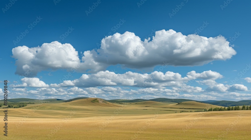 Vast Grassland Under Blue Sky and White Clouds Vast Grassland Under Blue Sky and White Clouds