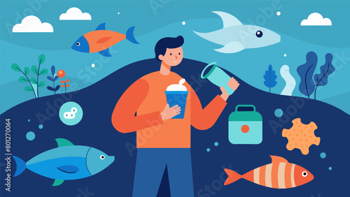 Through their unique perspective and attention to detail a neurodivergent ecologist uncovers the hidden impacts of ingested plastic on marine life. Vector illustration