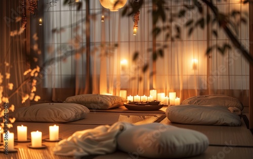 Tranquil Meditation Area with Candlelight © flow
