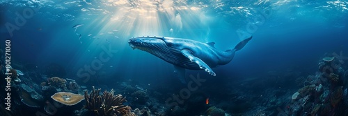 Humpback Whale Plays Near the Surface in Blue Water