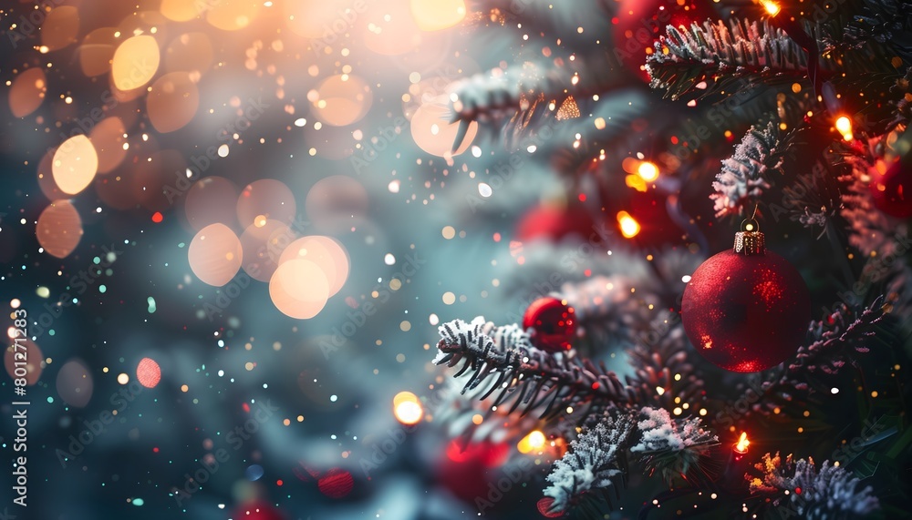 Christmas background with a Christmas tree, balls and space for text Christmas background with a Christmas tree, balls and space for text