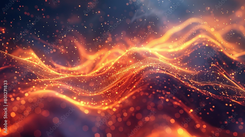 Abstract orange flowing wave with shiny particles futuristic background Abstract orange flowing wave with shiny particles futuristic background