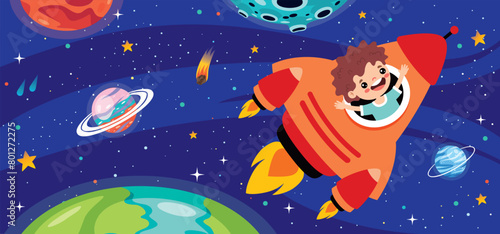 Cartoon Illustration Of A Spaceship