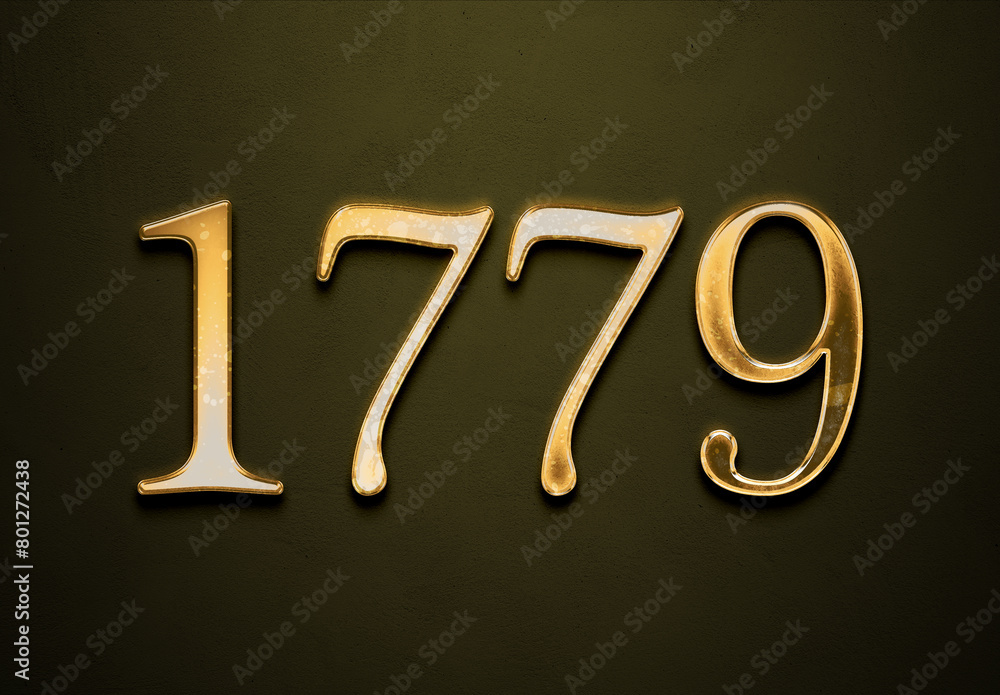 Old gold effect of 1779 number with 3D glossy style Mockup.	