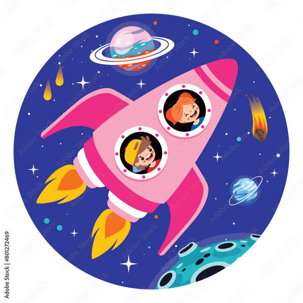 Fototapeta premium Cartoon Illustration Of A Spaceship