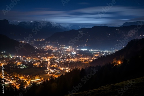 Night view of a town in the mountains © duyina1990