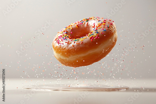 Levitating donut on pastel background