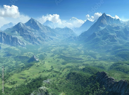 fantasy landscape with mountains and a valley