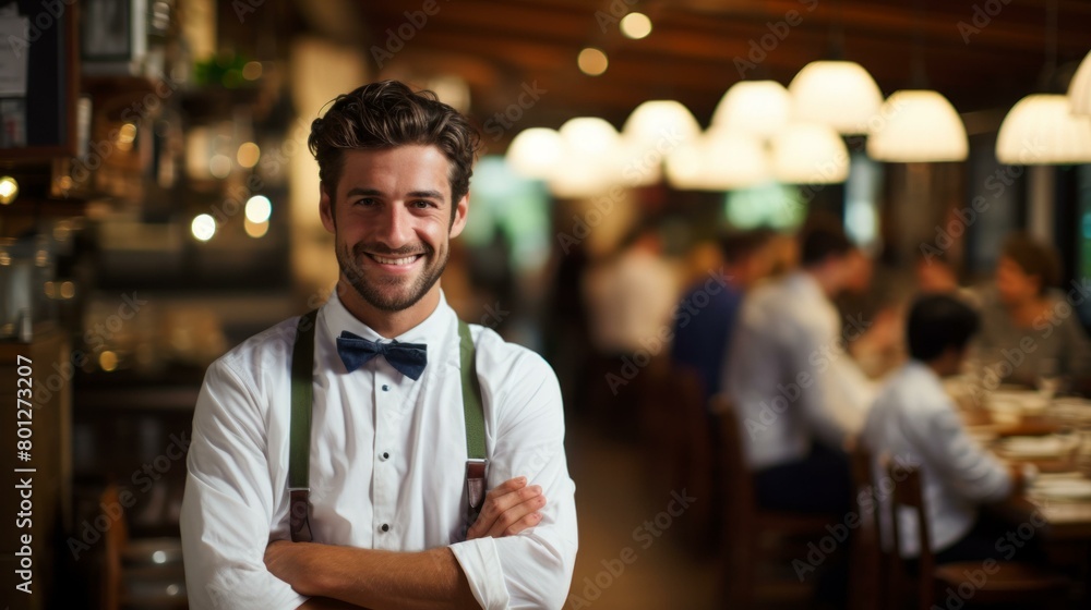 Portrait of a happy waiter in a restaurant Portrait of a happy waiter in a restaurant