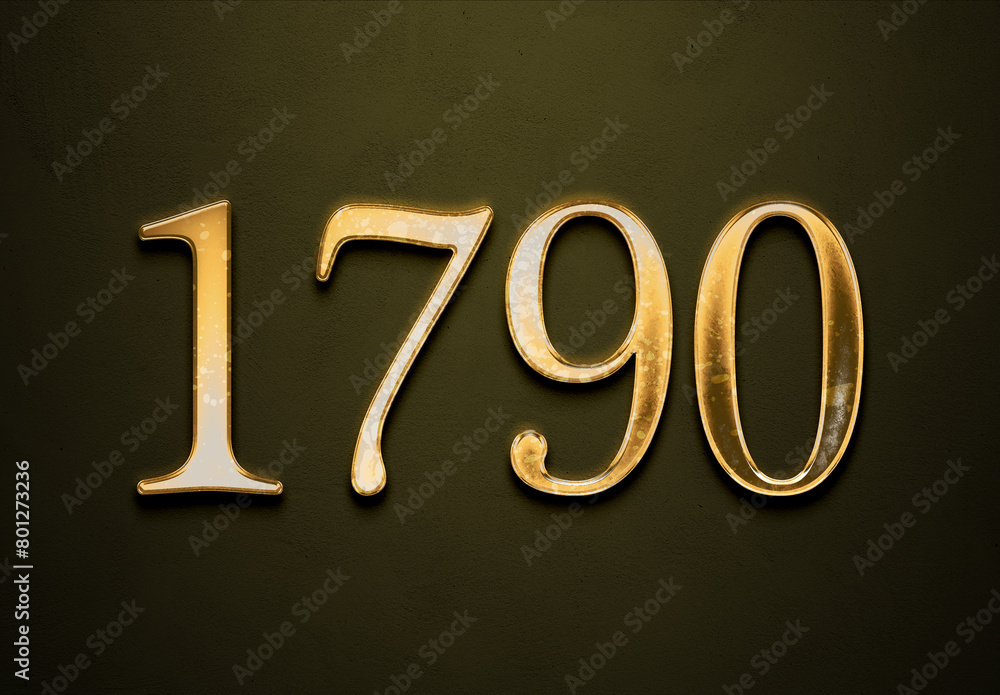 Old gold effect of 1790 number with 3D glossy style Mockup. Old gold effect of 1790 number with 3D glossy style Mockup.