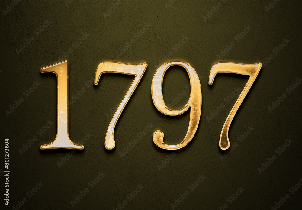 Old gold effect of 1797 number with 3D glossy style Mockup. Old gold effect of 1797 number with 3D glossy style Mockup.