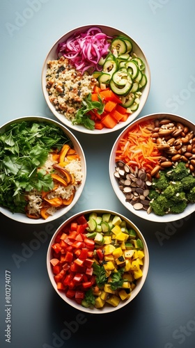Four bowls of healthy food photo