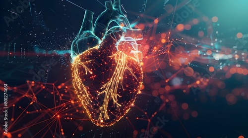 Futuristic Digital Heart Connected to Complex Vascular Network Illustrating Modern Cardiological photo