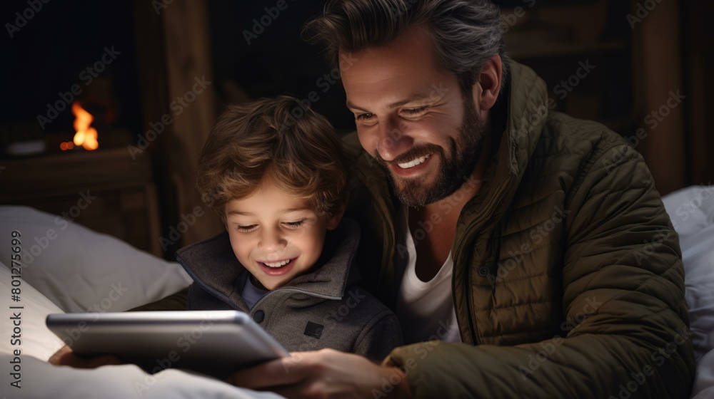 Father and son reading a book together Father and son reading a book together