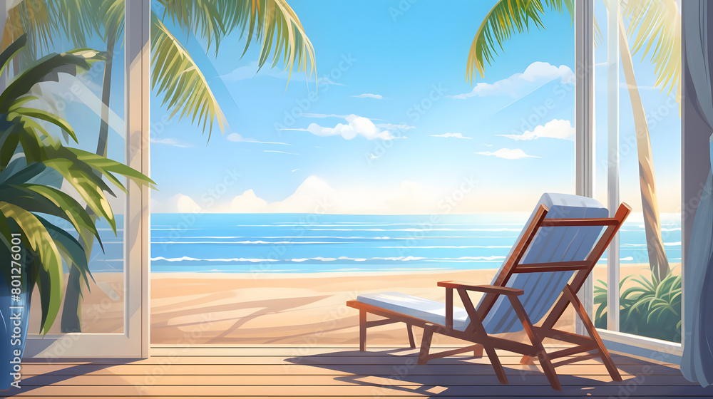 Sunlit Seclusion, Relaxation and Beauty by the Ocean. Realistic Beach Landscape. Vector Background