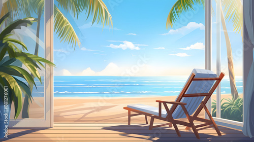 Sunlit Seclusion, Relaxation and Beauty by the Ocean. Realistic Beach Landscape. Vector Background © Niko