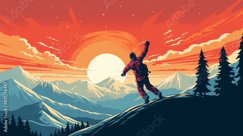 man jumping on the mountaintop at sunset © duyina1990