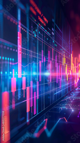 financial stock market graph on technology abstract background. Finance and trade concept. Double exposure