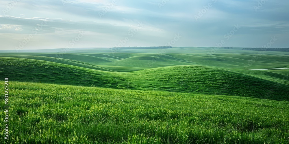 Green rolling hills under blue sky with clouds Green rolling hills under blue sky with clouds