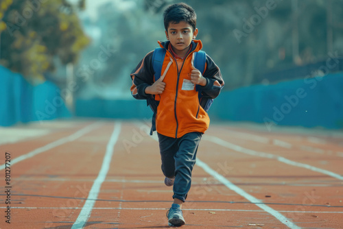 school boy running in the competition.
