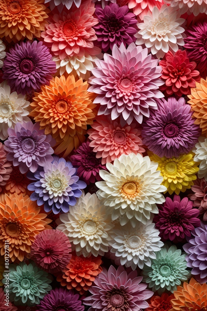 A variety of colorful paper flowers of different sizes A variety of colorful paper flowers of different sizes