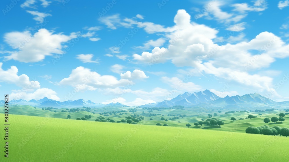 Green rolling hills under a blue sky with white clouds Green rolling hills under a blue sky with white clouds
