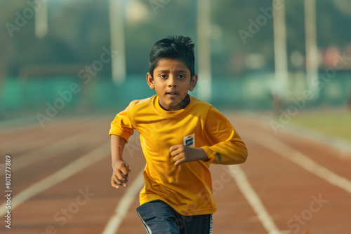 school boy running in the competition.