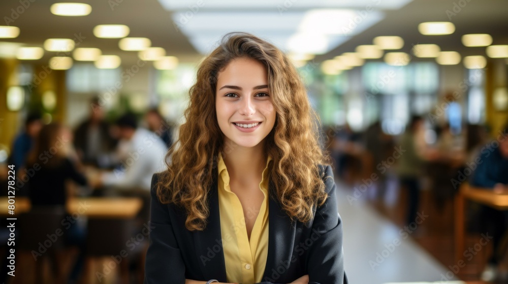 Portrait of a young woman smiling in a modern office Portrait of a young woman smiling in a modern office