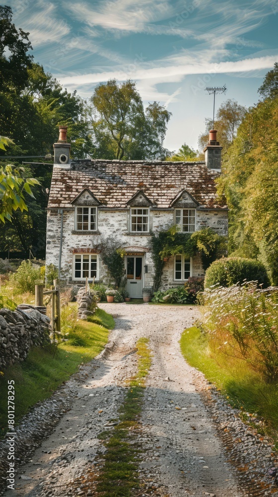 Stone cottage in the countryside with a long driveway