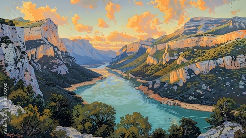 vintage gorges landscape abstract art poster background
