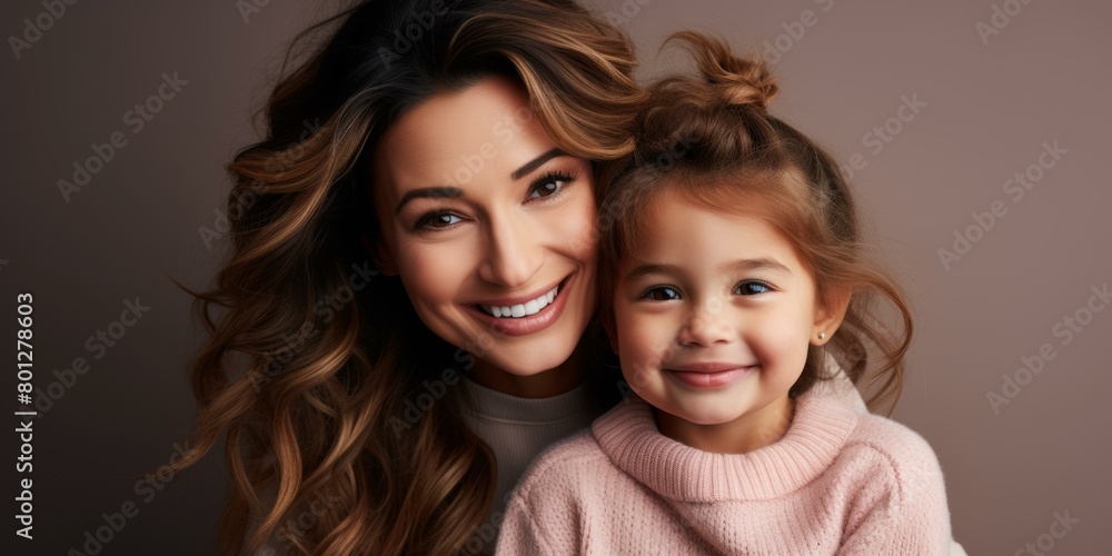A mother and her daughter are smiling at the camera. A mother and her daughter are smiling at the camera.