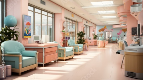 An illustration of a colorful and bright hospital ward photo