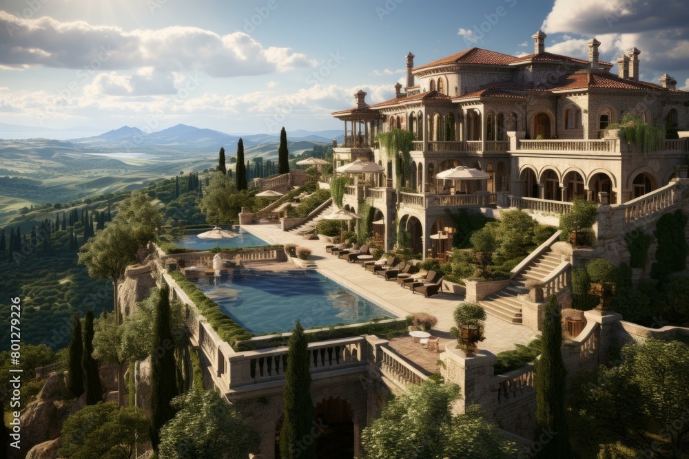 Obraz premium A luxurious mansion with a beautiful view