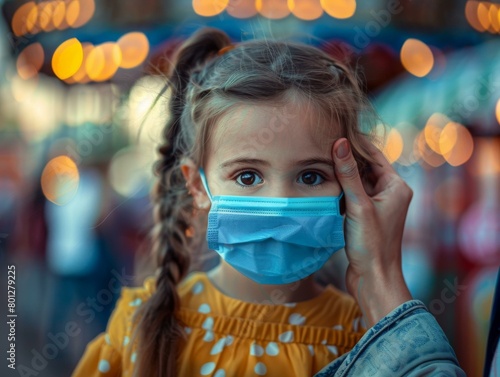 Little girl wearing a mask during the coronavirus pandemic photo