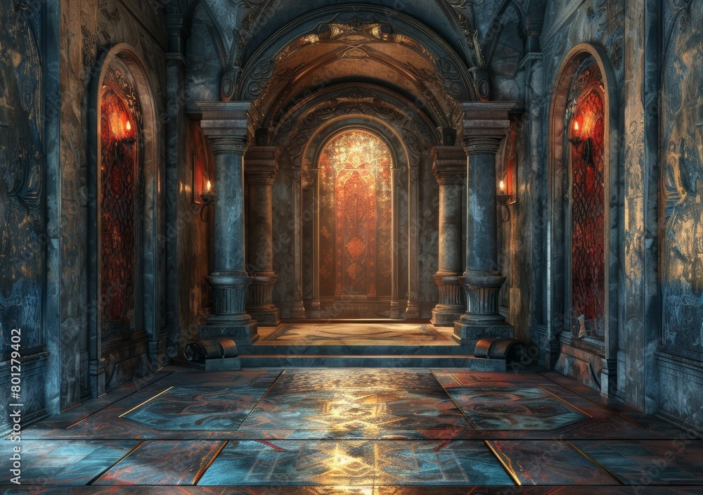 Obraz premium ornate fantasy palace interior with marble floor and columns